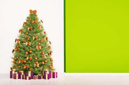 New Year tree in the room with green wallの写真素材