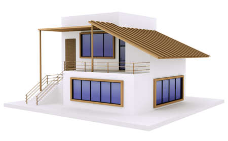 Exterior of modern private house over whiteの写真素材