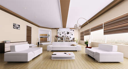 Interior of modern room living room panorama 3d renderの写真素材