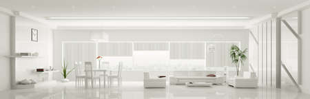 Modern home interior of white apartment panorama 3d renderの写真素材