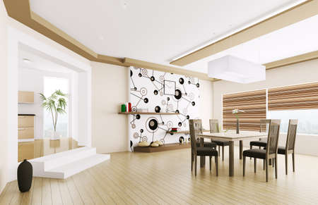 Interior of modern dining room 3d renderの写真素材