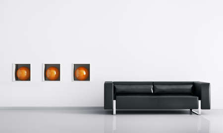 Modern interior of room with black sofa 3d renderの写真素材