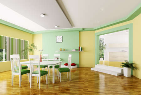 Interior of modern dining room 3d renderの写真素材