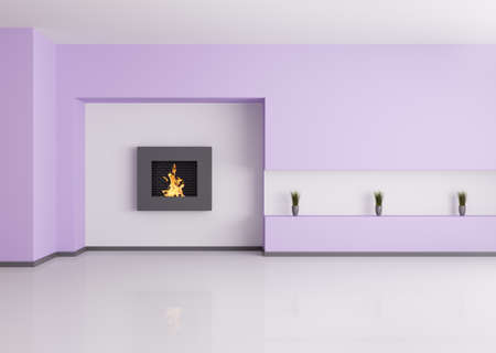 Modern empty interior of room with fireplace 3d renderの写真素材