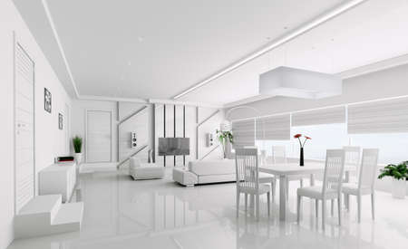 Interior of modern white apartment 3d renderの写真素材
