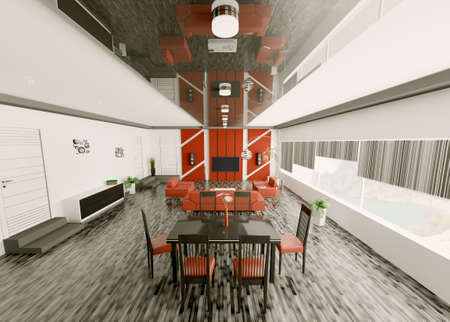 Interior of modern apartment living room 3d renderの写真素材
