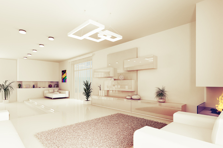 Interior of modern living room 3d renderの写真素材