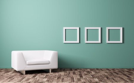 Modern interior with white armchairの写真素材
