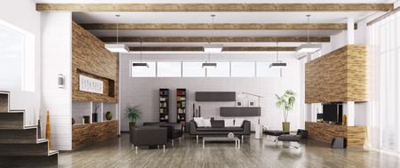 Interior of modern living room panorama 3d renderの写真素材