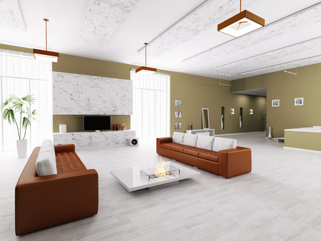 Interior of modern apartment living room hall の写真素材