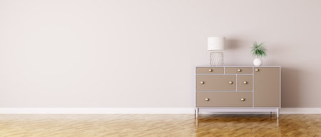 Interior of a room with chest of drawers panoramaの写真素材