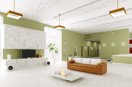 Interior of modern living room and hall 3d render
