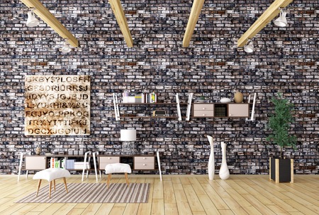 Interior of modern living room, lounge area , two chairs, sideboard 3d renderの写真素材