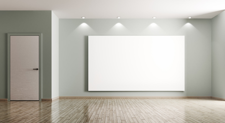 Empty interior of living room with big poster and door 3d renderingの写真素材