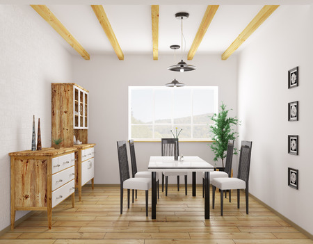Interior of classic dining room with table and chairs 3d renderingの写真素材