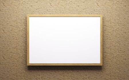 Wooden frame over sandstone wall background 3d renderingの写真素材