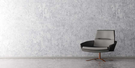 Modern interior of living room with black armchair against of concrete wall 3d renderingの写真素材