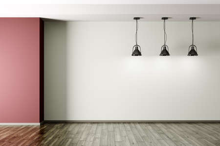 Three black metal lamps in empty room interior background 3d renderingの写真素材