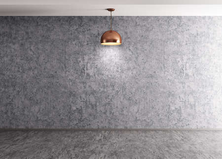 Interior background of room with concrete cement wall, floor and lamp 3d renderingの写真素材