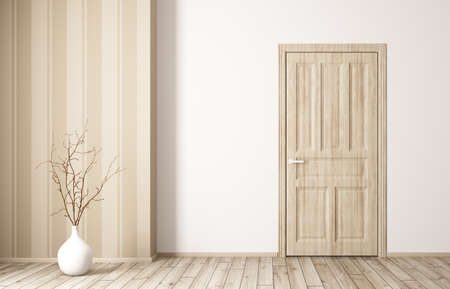 Interior of living room with wooden door and vase 3d renderingの写真素材