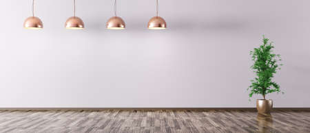 Empty interior background, room with copper metal lamps and plant 3d renderingの写真素材