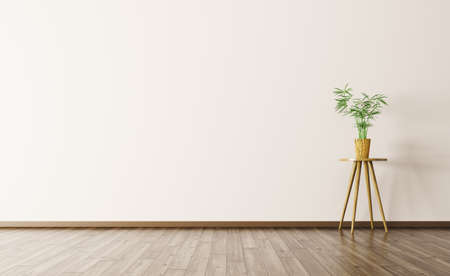 Empty interior of living room with plant on the table over beige wall background 3d renderingの写真素材