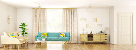 Modern interior of living room, scandinavian style,  panorama 3d renderingの写真素材