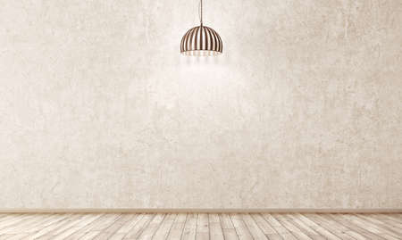 Interior background of a room with stucco wall, wooden floor and light 3d renderingの写真素材