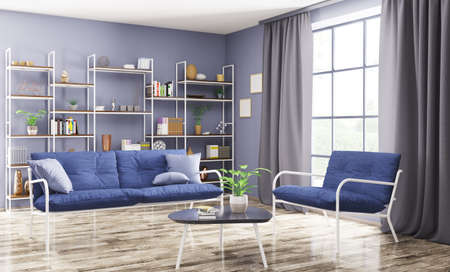 Home interior of modern living room with sofa and armchair 3d renderingの写真素材