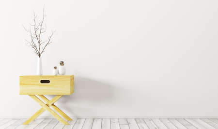 Interior background of living room with wooden side table 3d renderの写真素材
