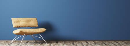 Interior of modern living room with armchair against blue wall 3d renderingの写真素材