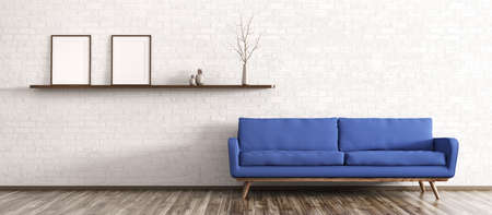 Interior of modern living room with sofa and shelf panorama 3d renderingの写真素材