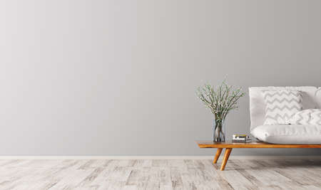 Interior of living room with white sofa, scandinavian style, 3d renderingの写真素材