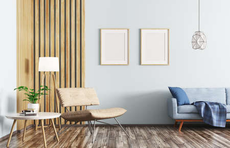 Interior of modern living room with sofa and armchair 3d renderingの写真素材