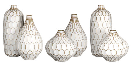 2-piece sets of beautifully crafted wooden table or floor vases. Traditional home decor and accents. Home decorative accessories. Isolated interior object. White and brown. 3d renderingの写真素材