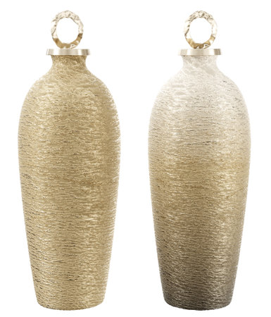 Contemporary style metal jars. Modern home decor and accents. Home decorative accessories. Isolated interior object. 3d renderingの写真素材