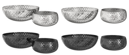 Set of isolated bowls with silver, black finish and hammered texture. Kitchen utensils. Home decor and accents. Home decorative accessories. Isolated interior object. 3d renderingの写真素材