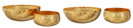 Set of isolated bowls with gold finish and hammered texture. Kitchen utensils. Home decor and accents. Home decorative accessories. Isolated interior object. 3d renderingの写真素材