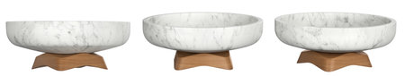 Decorative marble stone bowls on wood base. Kitchen utensils set. Home decor and accents. Home decorative accessories. Isolated interior object. 3d renderingの写真素材