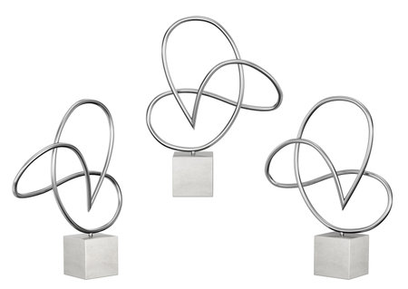 Abstract metal sculpture. Chrome home decor and accents. Home decorative accessories. Isolated interior objects set. 3d renderingの写真素材