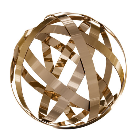 Brass metal stripes sphere or ball. Logo or icon design. Abstract home decor and accents. Home decorative accessories. Isolated interior object. 3d renderingの写真素材