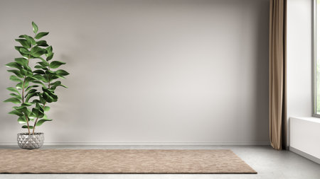 Empty room interior background, gray wall, pot with plant, concrete flooring, 3d renderingの写真素材