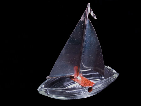 Vintage glass ashtray in the form of a sailboatの写真素材