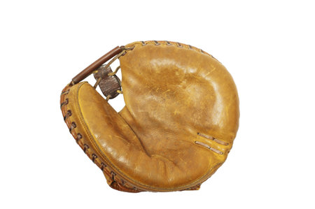 Mid 20th century baseball catcher's mitt, white iso.の写真素材