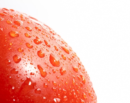 Close up image of ripe tomato with water dropletsの写真素材