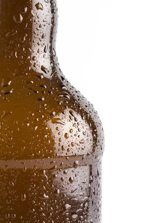 Water droplets on chilled brown beer bottleの写真素材