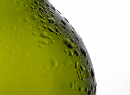 Close up image of water droplets on green bottleの写真素材