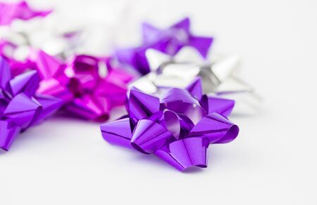 Several foil bows on white backgroundの写真素材