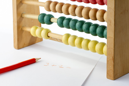 Traditional abacus with colorful wooden beadsの写真素材