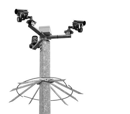 Security cameras on a spiked metal post